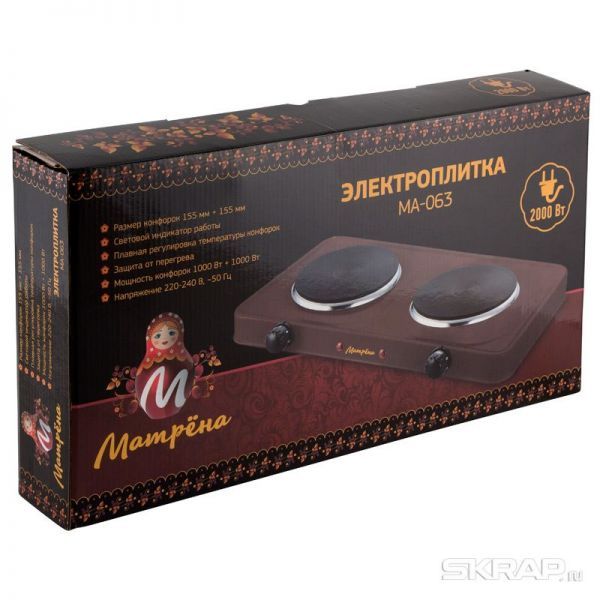 Электроплитка Матрёна МА-063, коричневый, блин, 2 конф