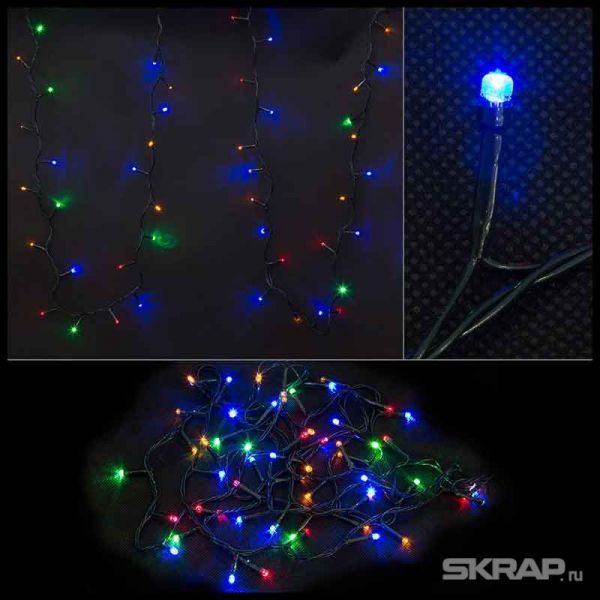 Электрогирлянда LED60-3-MC (60 светодиодных ламп, длина 3м, зеленый, 8режимов, многоцвет)