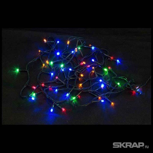 Электрогирлянда LED60-3-MC (60 светодиодных ламп, длина 3м, зеленый, 8режимов, многоцвет)
