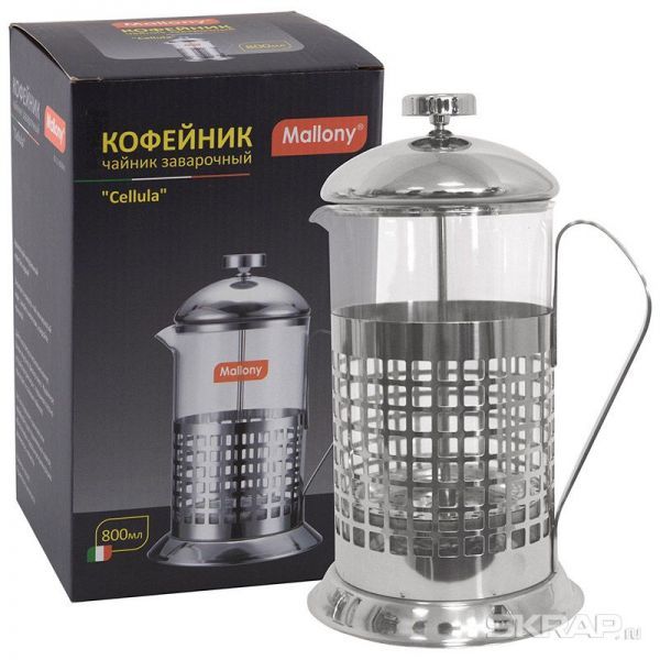 Чайник/кофейник (кофе-пресс), CELLULA, B511-800ML, из жаропрочного стекла, 800 мл, в корп из нерж ст