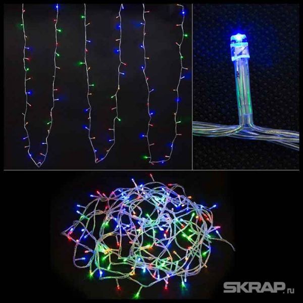 Электрогирлянда LED160-10-MC (160 светодиодных ламп, длина 10м, прозрачный, 8режимов, многоцвет)