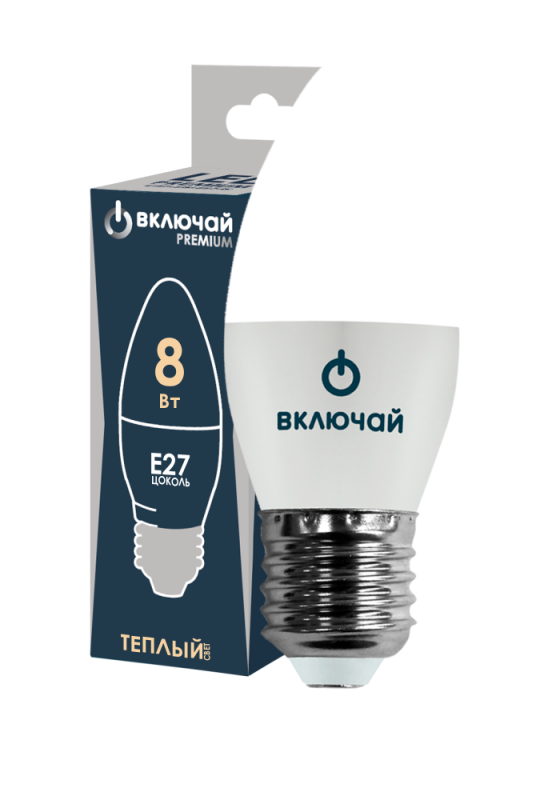Лампа сд C37 8,0W 220V 3000K E27 свеча VKL Premium Проверен