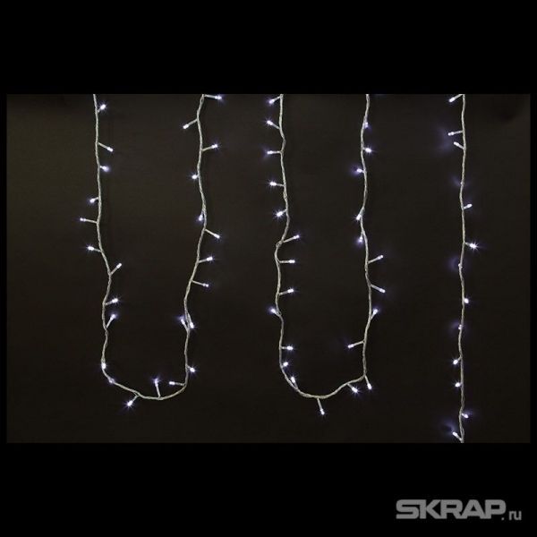 Электрогирлянда LED100-5-W (100 светодиодных ламп, длина 5м, прозрачный, 8режимов, белый)