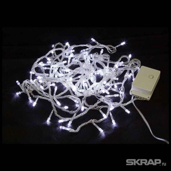 Электрогирлянда LED100-5-W (100 светодиодных ламп, длина 5м, прозрачный, 8режимов, белый)