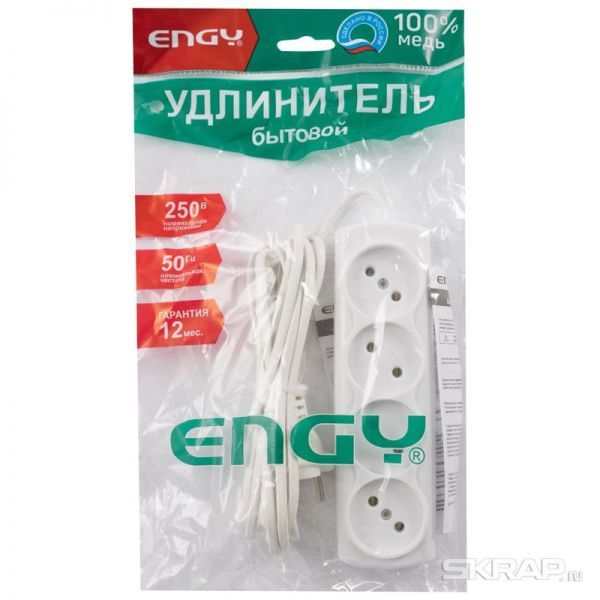 Удлинитель ENGY "Эконом" 3м/4роз. (ШВВП 2х0,75)