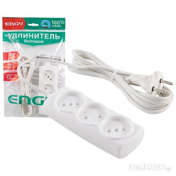 Удлинитель ENGY "Эконом" 3м/3роз. (ШВВП 2х0,75)