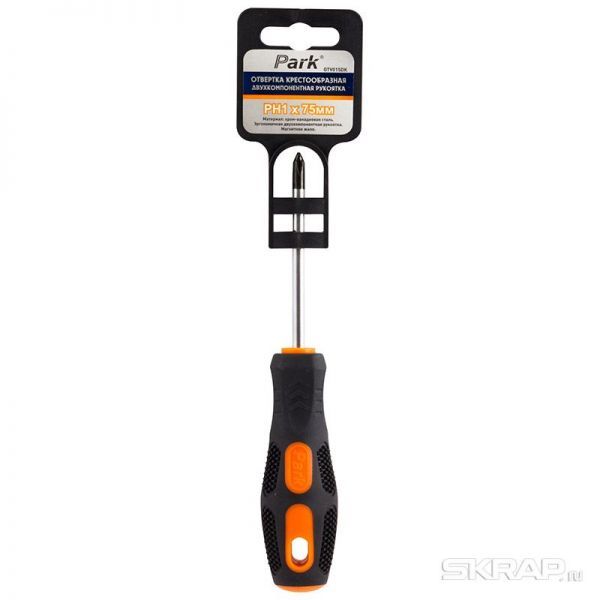 Отвертка Park Strom PH1х7,5см, двухкомпонентная рукоятка OTV015DK, крестовая