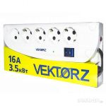Фильтр сетевой VEKTOR Z, 4 роз. c/з, + 1 роз б/з, 1,8м (3,5кВт, 16А), белый