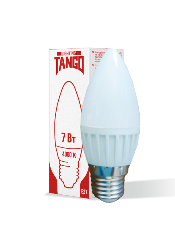 Лампа сд C37 7,0W 220V 4000К E27 свеча TANGO