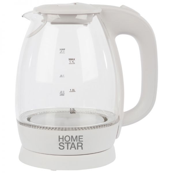 Чайник Homestar HS-1012 (1,7 л) стекло, пластик белый
