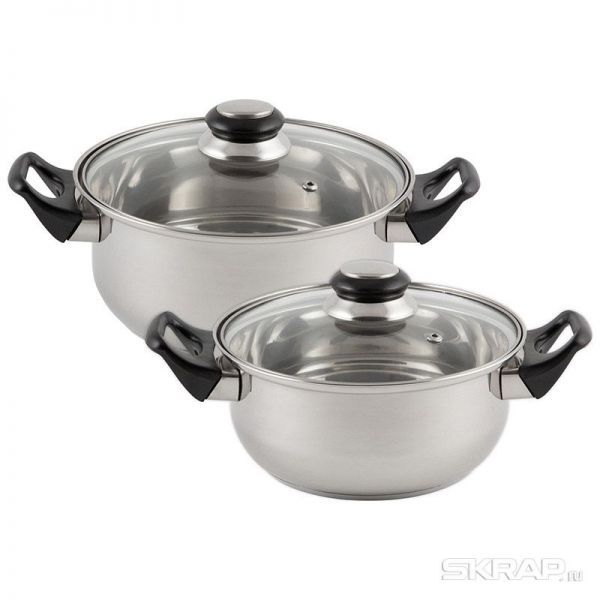 Набор посуды из 4 предметов BAKS-SET-4 из нерж стали (2 кастрюли с крышками - 2/2,8 л; 18/20 см-диа)