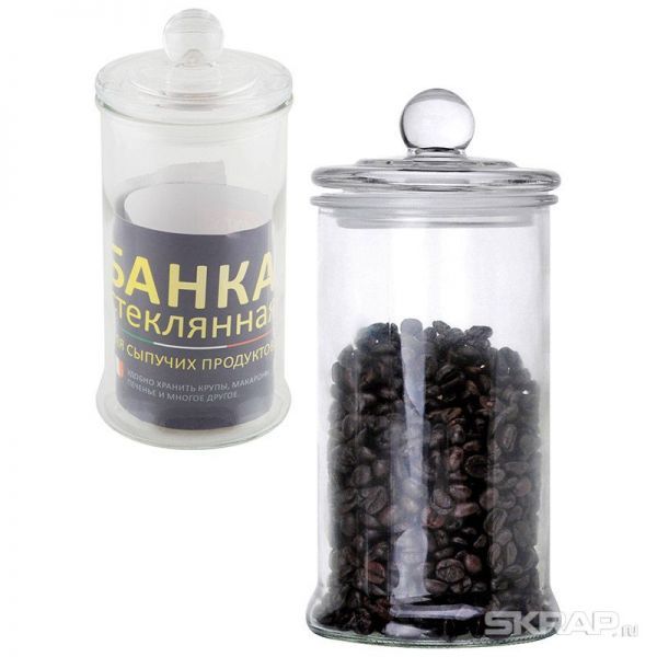 Стеклянная банка для сыпучих продуктов с крышкой BANCA, объем: 0.9 л
