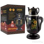 Самовар электрический МАТРЁНА МА-041 (3,2 л) металл, черный с рисунком + керам. заварник 1850-2000W