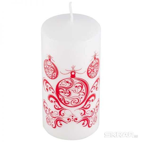 Свеча Deco Christmas 56х120 Шарики (красные на белом)