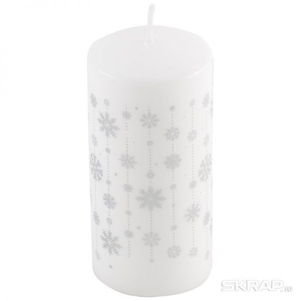 Свеча Deco Christmas 56х120 Снежинки (серебро на белом)