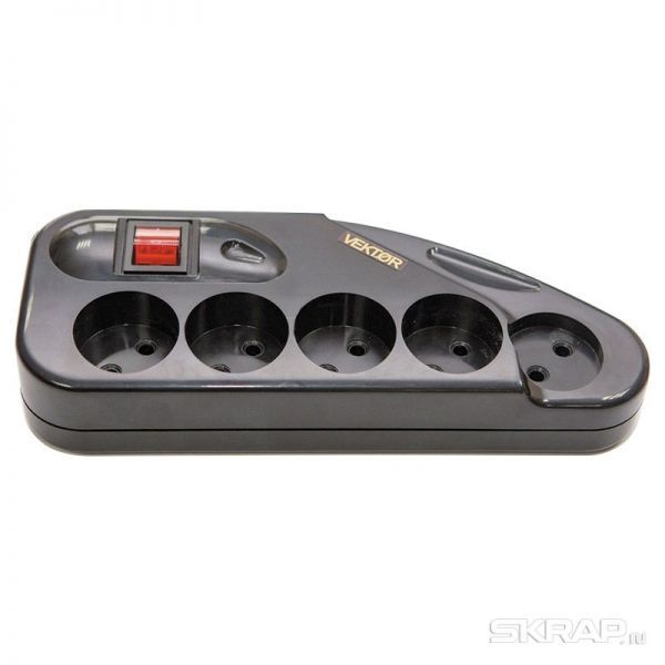 Фильтр сетевой VEKTOR Z, 4 роз. c/з, + 1 роз б/з, 1,8м (3,5кВт, 16А), черный