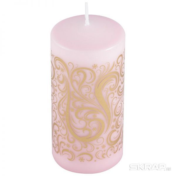 Свеча Deco Christmas 56х120 Вензеля (золото на розовом)