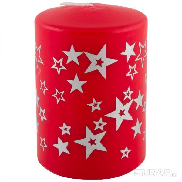 Свеча Deco Christmas 56*80 Звезды (серебро на красном)