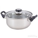 Кастрюля из нерж стали с крышкой (стекло) BAK-S-04, 3,9 л, ручки - бакелит, одинарное дно, без ТМ