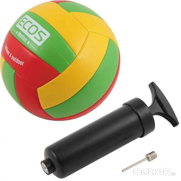 Мяч волейбольный ECOS MOTION и насос VB105P (№5, 3-цвет., машин.сшивка, ПВХ)