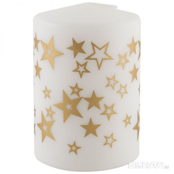 Свеча Deco Christmas 56*80 Звезды (золото на белом)