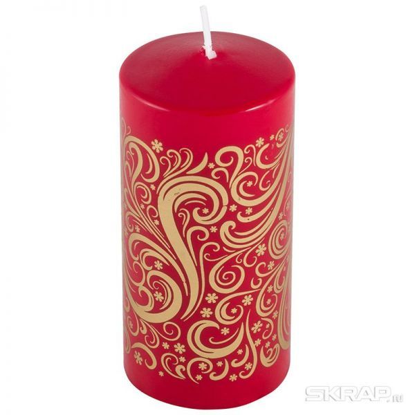 Свеча Deco Christmas 56*120 Зимние узоры-1 (золото на бордовом)