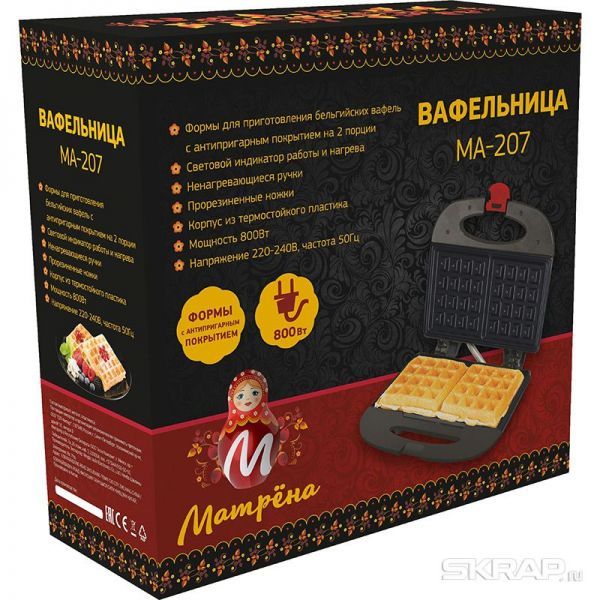 Вафельница МАТРЁНА МА-207 800Вт черная