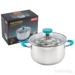 Кастрюля PERFETTO, объем 1,8 л, диа 16 см,из нерж стали с крышкой, капсулир дно, ручки с силиконом