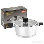 Кастрюля Gourmet,объем 3,5 л,из нержавеющей стали с крышкой из жаропрочного стекла,ручки с силиконом