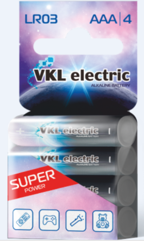 Элемент питания LR03 AAA Alkaline 1,5V PAK-4 VKL
