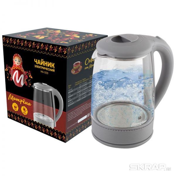 Чайник МАТРЁНА MA-009 электрический (2,0 л) стекло серый