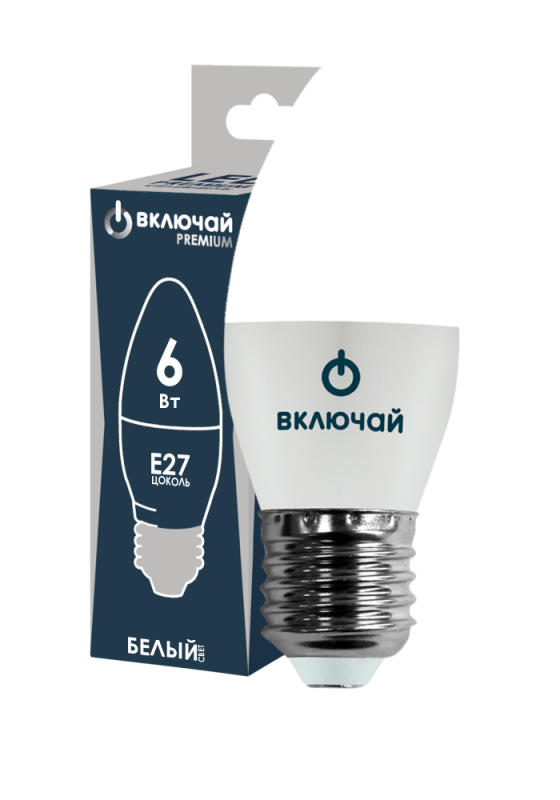 Лампа сд C37 6,0W 220V 4000K E27 свеча VKL Premium Проверен