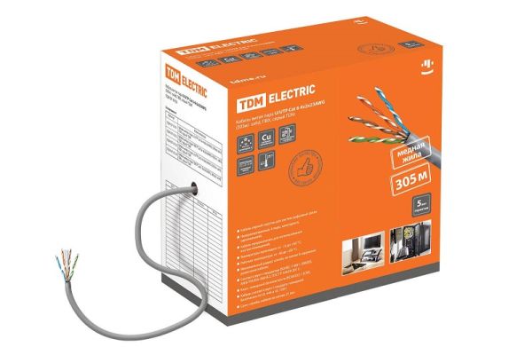 U/UTP Cat 5e 4х2х24AWG (305м) solid, ПВХ, серый TDM