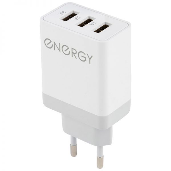 Сетевое зарядное устройство Energy ET-24, 3 USB, Q3.0, цвет - белый