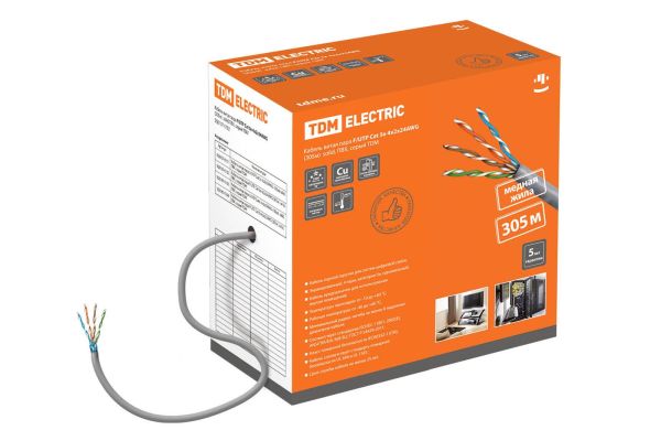 F/UTP Cat 5e 4х2х24AWG (305м)  solid, ПВХ, серый TDM